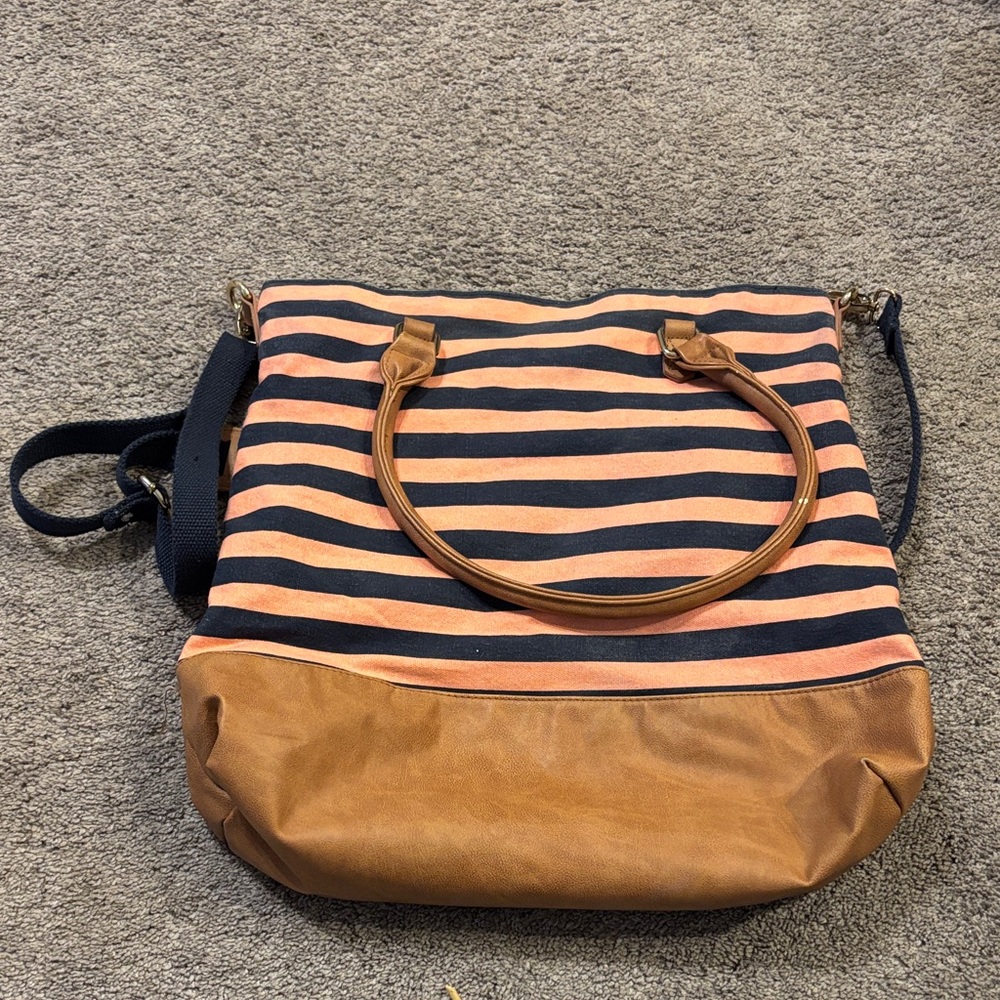 Merona Black and Tan Striped Tote Bag